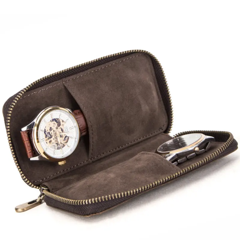 여행 여성 시계 주최자 파우치 빈티지 정품 가죽 시계 상자 케이스 홀더 남성용 시계 보관