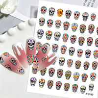 Autocollants 3D Crâne pour Ongles, Décorations Colorées Crâne Jour des Morts, Adhésifs Gothiques pour Manucure DIY