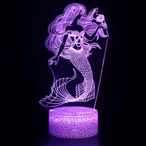 sensor sirene Suppliers-Mermaid Acryl 3D Led Bureaulamp 7 Kleuren Veranderende Touch Sensor Afstandsbediening Mermaid Led Nachtlampje Voor Kinderen Gift