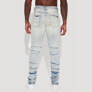 2024 Thời Trang Hotsale Biểu Tượng Tùy Chỉnh Người Đàn Ông Của Stack Trên Xếp Chồng Lên Nhau Ánh Sáng Rửa Siêu Skinny Phù Hợp Với Denim Jeans Dài Quần - Product Image 2