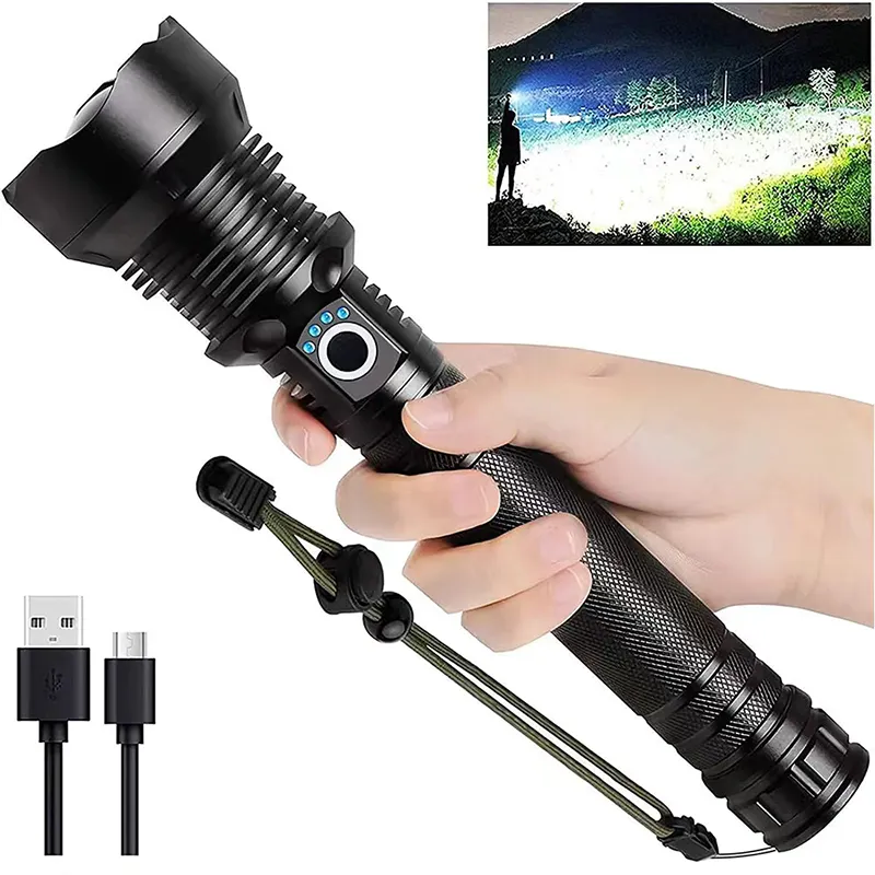 ALICSD Rechargeable LED Flashlights High Lumens 90000 Lumens XHP70 Super Bright Zoomable Waterproof Flashlight 3 Modes