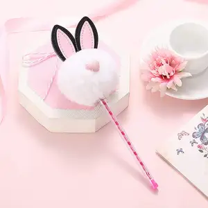 قلم أرنب من البلاستيك ، قلم جاف لطيف مع رأس منفوش ناعم