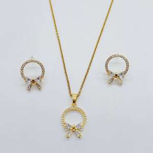 Conjunto de collar y pendientes con lazo de flores geométricas de diseño creativo, joyería para mujer, conjuntos de joyería nupcial de circón para boda - Product Image 4