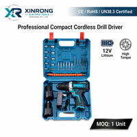 Perceuse-visseuse sans fil compacte 12V avec kit de tournevis, 2 batteries, mandrin sans clé 10mm, outil de bricolage domestique avec mallette CE RoHS