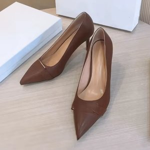 Elegantes Zapatos de Tacón Alto de Cuero Francés para Mujer, Punta Puntiaguda, Tacón de Aguja, Aumentan la Estatura, Transpirables, Sexys, Estilo Muller Versace - Product Image 3