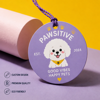 Étiquette personnalisée pour animaux de compagnie, forme ronde, découpée, en carton texturé 400 g/m², avec logo en relief, pour salon de toilettage, boutique, marque de vente au détail