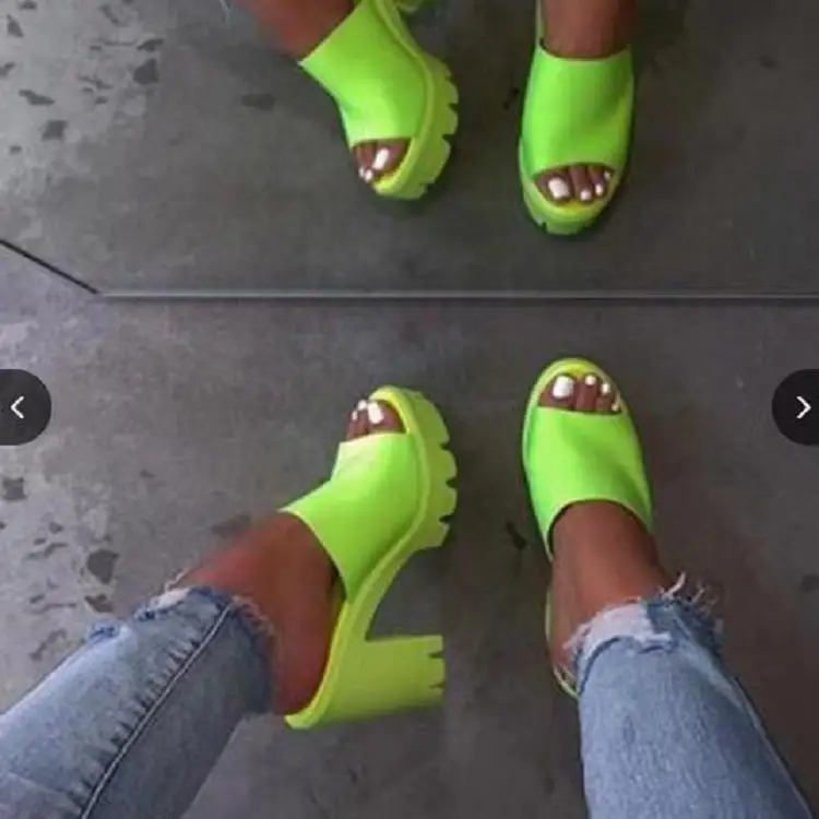 PDEP New Design chunky heel wedges shoes slip on causal plus size green women high heels