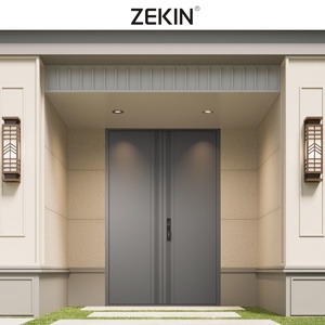 Porte ZEKIN DOOR moderne de luxe en acier inoxydable avec verre noir pivotant, étanche, éclairage LED, sécurité extérieure, entrée principale, villas - Product Image 5