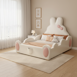 Letto Principessa dei Sogni Popolare, Mobili in Legno Massiccio a Forma di Coniglietto, Letti per Bambine con Ringhiera, Scivolo e Vano Portaoggetti - Product Image 6