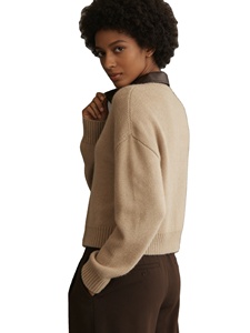 <span class=keywords><strong>Cardigan</strong></span> <span class=keywords><strong>beige</strong></span> da <span class=keywords><strong>donna</strong></span> in maglia con colletto a revers in pelle e doppia cerniera frontale - Abbigliamento casual a strati contemporaneo - Product Image 3