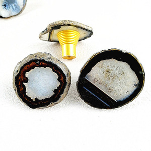 HZ Lüks Doğal Siyah Akik Dilimli Düzensiz Topuzlar Çekmece Kulpları Özel Dokulu Kristal Gardırop Topuzu Dolap Kulpları - Product Image 1