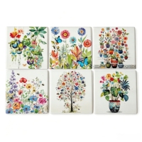 Sous-verres en céramique personnalisés avec impression UV, motif floral aquarelle, vente en gros, carrés, absorbants, résistants à la chaleur, antidérapants, pour la maison et la cuisine