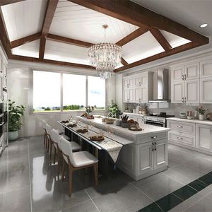 Panneau laqué blanc Bois massif Design moderne Shaker Armoires de cuisine américaines Armoires de cuisine modulaires - Product Image 2