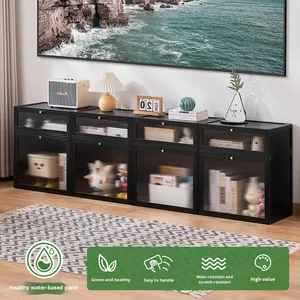 Estantería Moderna de Bambú, Librería, Mueble de Almacenamiento, Estantería de Pie de Varias Capas para Sala de Estar, con Rejilla Integrada y Puertas - Product Image 2