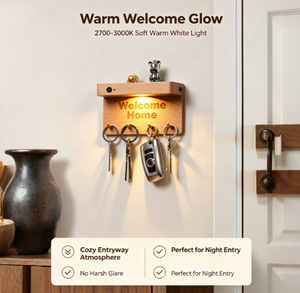 <span class=keywords><strong>Lampada</strong></span> da Parete Minimalista in Legno <span class=keywords><strong>con</strong></span> <span class=keywords><strong>Sensore</strong></span> di Movimento e Portachiavi, Luce Notturna LED Ricaricabile per Ingresso, Accensione/Spegnimento Automatico per Hotel e Corridoi - Product Image 3