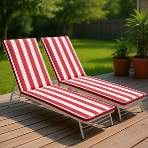 Ensemble de coussins pour chaise longue d'extérieur DB, rayés rouge et blanc, coussins de remplacement pour meubles de patio, utilisables toute l'année - Product Image 2