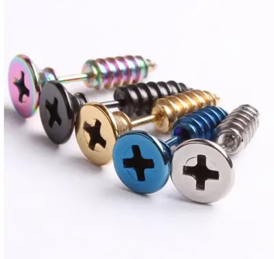 Pendientes de tuerca de acero inoxidable con Cruz de titanio para hombre, joyería con personalidad, Punk, 2020