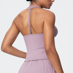 Nuevo Estilo, Chaleco Deportivo Ajustado de Secado Rápido para Mujer, Color Sólido, Tela Cepillada, Cuello en V, Ropa Interior Deportiva, <span class=keywords><strong>Tirantes</strong></span> para Correr, Fitness y Yoga - Product Image 4
