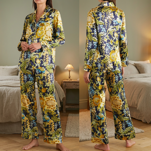 Robe de mariée haut de gamme en satin de soie 100 % polyester, séchage rapide, respirante, col en V, fermeture boutonnée, longue, manches longues, unie pour femme - Product Image 3