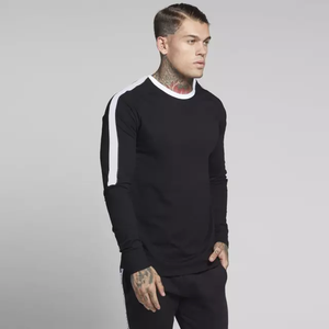 Sweat-shirt pour homme en coton/spandex noir uni pas cher avec logo personnalisé, tissu jersey tricoté pour l'été - Product Image 4