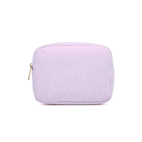 Pochette de maquillage verticale en velours côtelé pastel, durable et écologique, avec fermeture éclair dorée de qualité supérieure, insert compact pour trousse de beauté