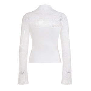 T-shirt à manches longues ajusté, imprimé numérique compressé, design en dentelle et corset |   Top sexy Y2K uni, mode féminine - Product Image 6