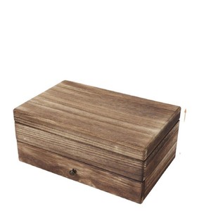 Solid Wood Jewelry <b>Box</b> Double Layer With <b>Mirror</b> And Drawer Rustic Style Rectangle 25x15x11cm For Women's Jewelry Storage - Product Image 5
