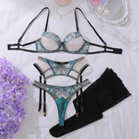 Ensemble de lingerie sexy pour femmes, soutien-gorge en maille brodée transparente, ensemble de sous-vêtements en tissu filet transparent, kit de lingerie intime