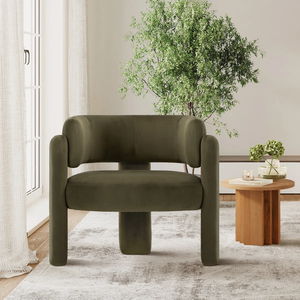 Poltrona Moderna in Velluto a Un Posto con Braccioli Integrati, Struttura <span class=keywords><strong>Verde</strong></span> Oliva, Arredamento Imbottito per Soggiorno - Product Image 2