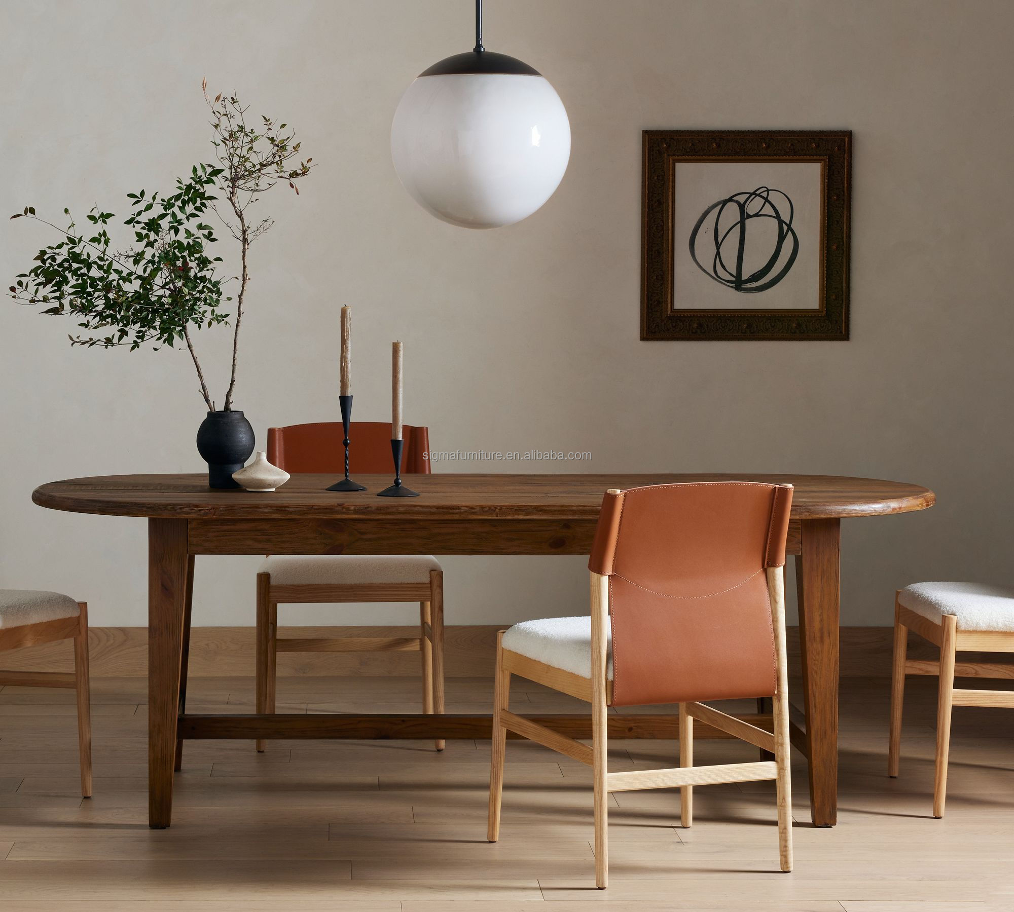 Hot sale fashion high end oval dining table rustic style farmhouse Villa dining table