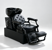 Nouvelle Arrivée - Fauteuil de Lavage Capillaire Robuste Noir avec Rivets Décoratifs, Fauteuil Inclinable pour Salon de Coiffure