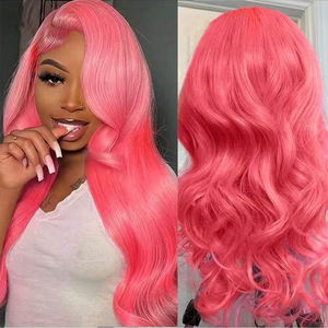 Pelucas delanteras de encaje de onda de cuerpo colorido de pelo brasileño 15A peluca frontal de encaje prearrancada 13x6 HD en púrpura Rosa rojo - Product Image 4