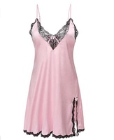 Tendance Produits Chauds Sling Dentelle Split Chemise De Nuit Pyjamas Femmes Soie