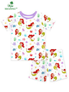 Pyjamas pour bébé personnalisés avec imprimé sirène mignon Miozing, ensembles <span class=keywords><strong>de</strong></span> vêtements pour bébé fille, été, 180 g/m², en bambou, manches courtes, vêtements <span class=keywords><strong>de</strong></span> nuit pour bébé - Product Image 2