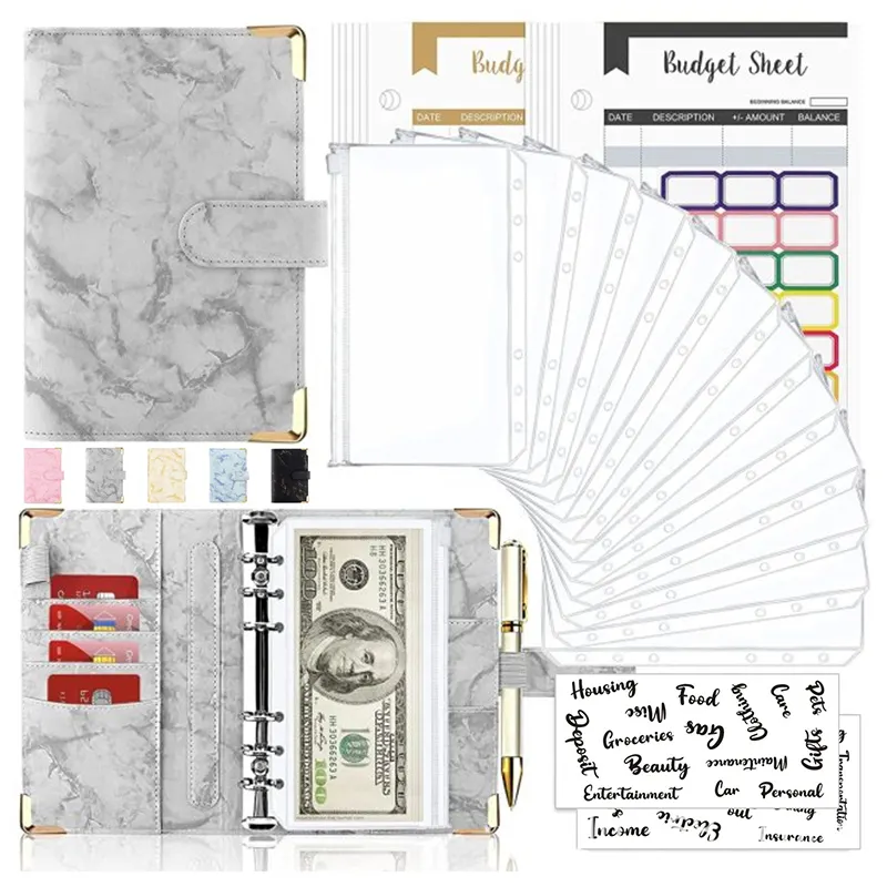 Custom Money Cash Executive Diaries Planner Loose-leaf A6 Agenda Budget Binder With Zipper Envelopes