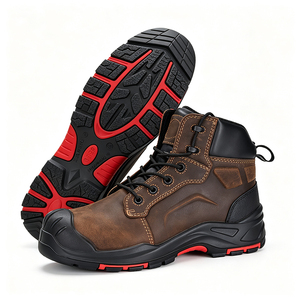 Bottes de sécurité pour hommes DSF53, en cuir pleine fleur marron, robustes, antidérapantes, style tactique outdoor, chaussures de sécurité OEM ODM. - Product Image 1