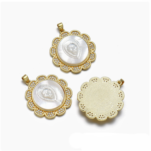 YH2072 Charmes plaqués or en forme de fleur exquise, pendentif tête de <span class=keywords><strong>loup</strong></span> en coquille naturelle blanche pour la fabrication de bijoux - Product Image 4
