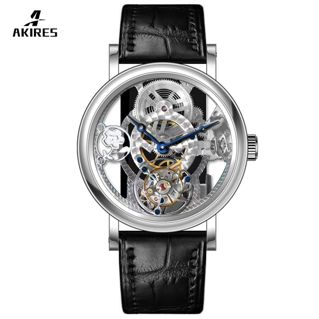 OEM Skeleton Sapphire Glass 316l Stainless Steel Leather Waterproof Tourbillon Mechanical Men Watches Automatic Wrist Watch