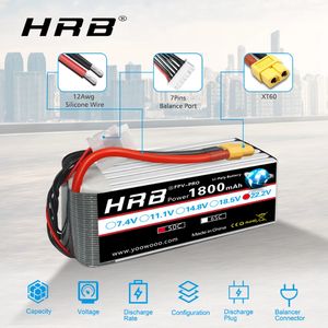 2PCS HRB 6S Lipo Batterie 22.2V 1800mah 50C Avec XT60 Deans EC5 90 Connecteur Pour SAB Globin Jets Avion RC Car Truck <span class=keywords><strong>Monster</strong></span> - Product Image 4