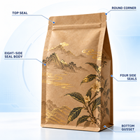 Sachet personnalisé en papier kraft sans fenêtre pour thé Oolong, scellé sur huit côtés, avec marquage à chaud, pour la vente au détail et en gros