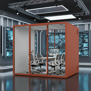 Cabine de bureau insonorisée orange pour réunions multi-personnes, cabine d'hébergement portable et mobile avec éclairage LED réglable - Product Image 5