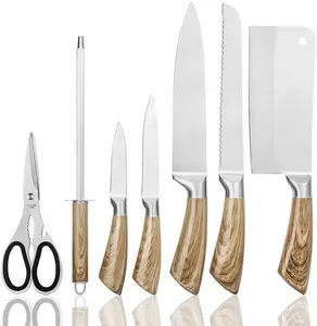 Set di coltelli da cucina funzione completa fornitore professionale set di coltelli da cucina in acciaio inossidabile 7 pezzi ceppo portacoltelli in acrilico