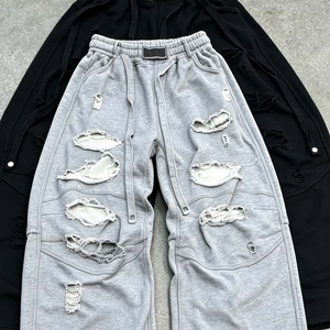 Pantalon de survêtement homme surdimensionné en molleton bouclette délavé à l'acide, coupe large et évasée, rayé, personnalisé par le fabricant - Product Image 5