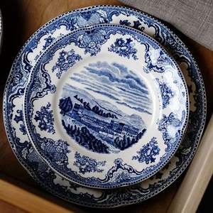 <span class=keywords><strong>Piatti</strong></span> rotondi in ceramica blu e bianca stile inglese, stoviglie personalizzate per la cucina - Product Image 2