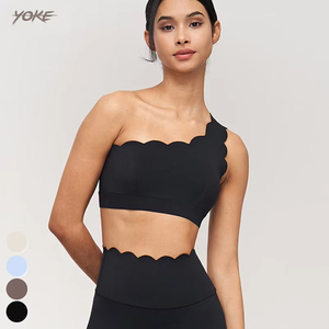 Joch <span class=keywords><strong>Single</strong></span> Shoulder <span class=keywords><strong>Strap</strong></span> Gym Fitness-BH Atmungsaktives Laufen Workout Wear Großhandel Stoßfest Gathered Yoga Sport-BH Frauen - Product Image 5