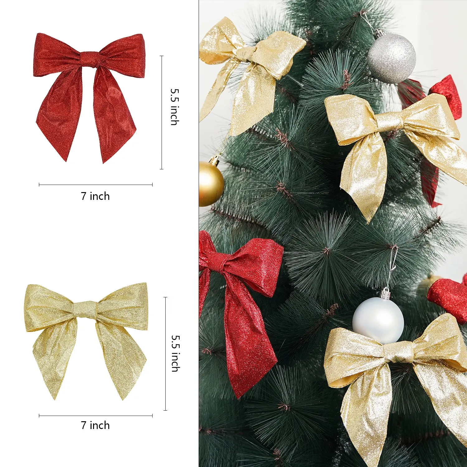Midi חג המולד עץ קישוט מראש עניבת מתכתי גליטר מתנת סרט קשת חג קישוט חבילה קשתות