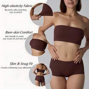 Conjunto de lencería para mujer: <span class=keywords><strong>Sujetador</strong></span> <span class=keywords><strong>bandeau</strong></span> <span class=keywords><strong>sin</strong></span> tirantes, <span class=keywords><strong>sin</strong></span> costuras, <span class=keywords><strong>sin</strong></span> aros, tipo segunda piel, True Cloud, y braguita boyshort. - Product Image 3