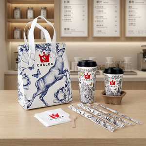 Vaso de Papel Desechable de Doble Pared con Diseño Artístico Chinoiserie, Ecológico, para Café, Boba, Té con Leche, Matcha - Product Image 1