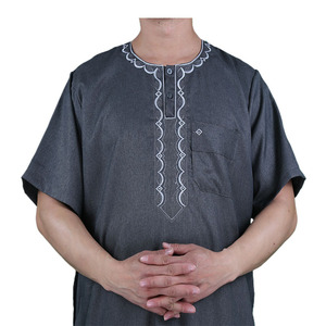 CCY Robe de chambre arabe à manches courtes en polyester respirant fait à la main pour hommes en couleurs mélangées pour vêtements musulmans Thobe arabe modeste - Product Image 2