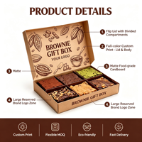 Boîte en carton kraft de haute qualité avec couvercle rabattable, compartiments divisés, finition mate, carton alimentaire pour présentation en café